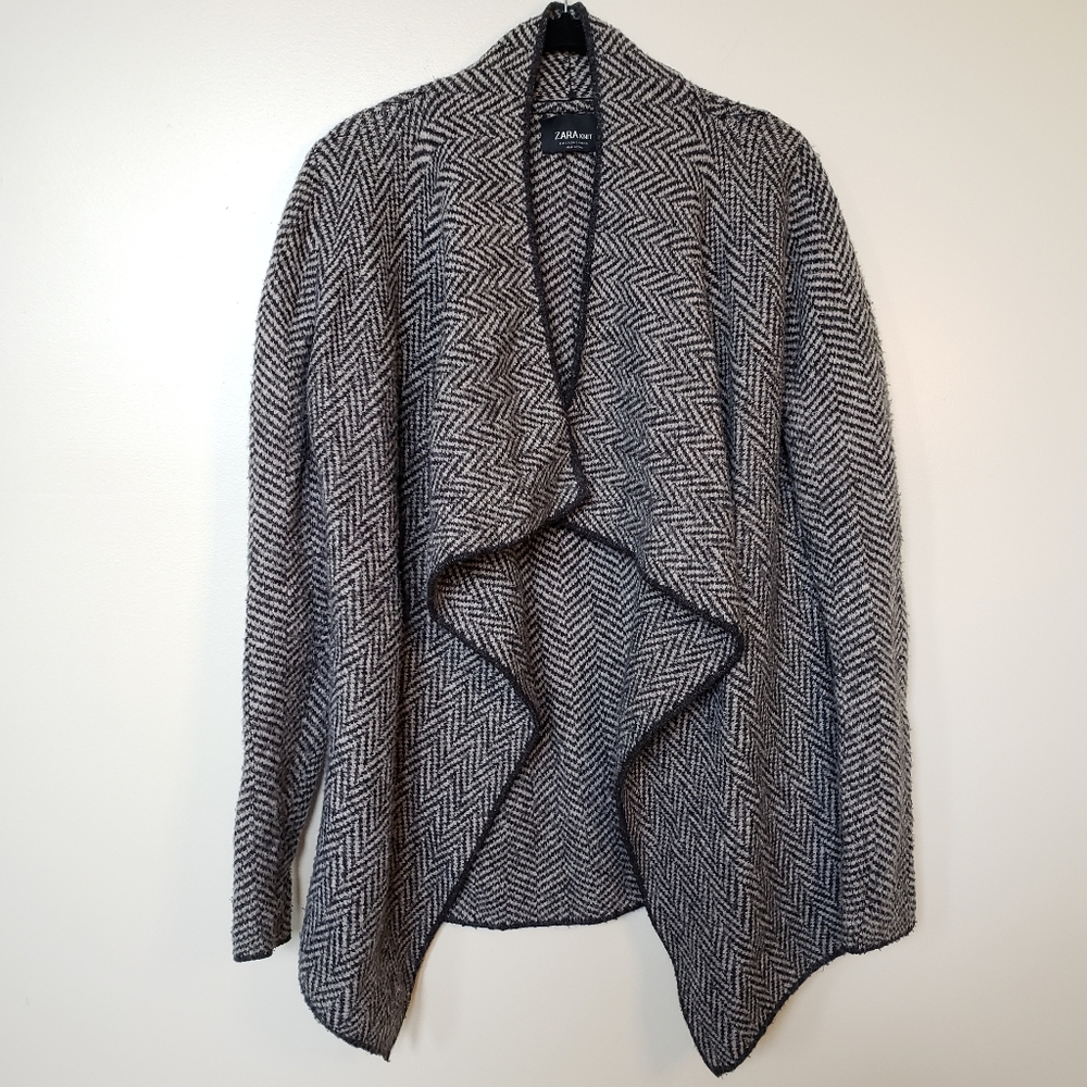 Zara Knit Brown Wool Blend Chevron Print Cardigan